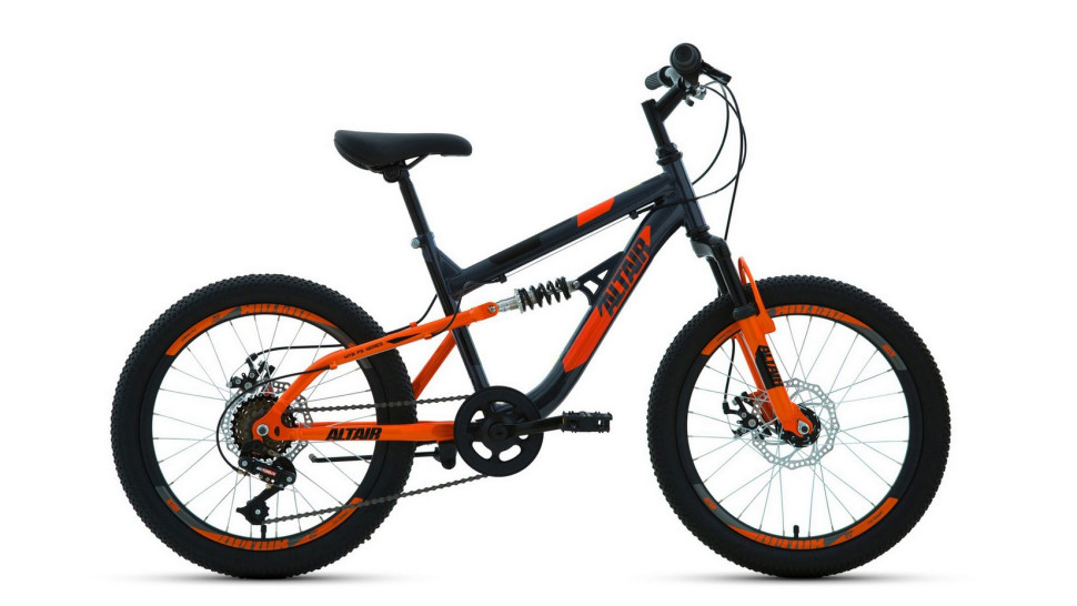Велосипед ALTAIR MTB FS 20 disc (20" 6 ск. рост 14") 2020-2021, темно-серый/оранжевый
