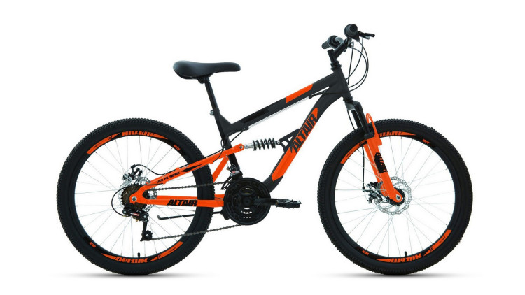 Велосипед ALTAIR MTB FS 24 disc (24" 18 ск. рост 15") 2020-2021, темно-серый/оранжевый