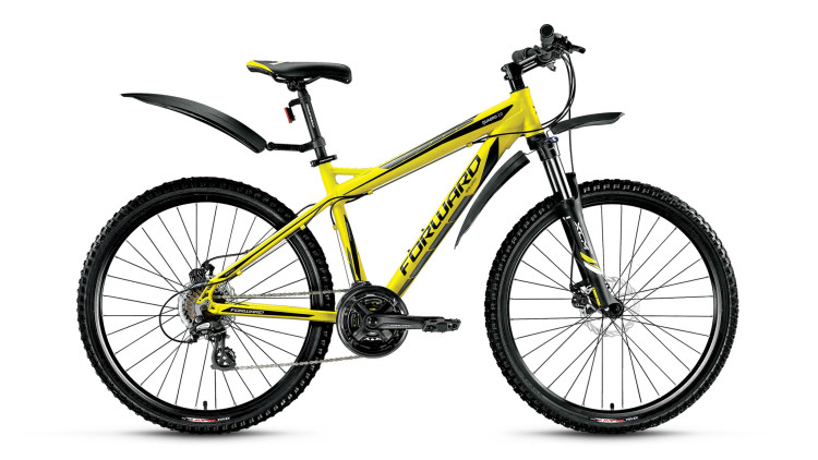велосипед FORWARD QUADRO 2.0 disc алюм. (26" 21ск рост 17'') желтый матовый