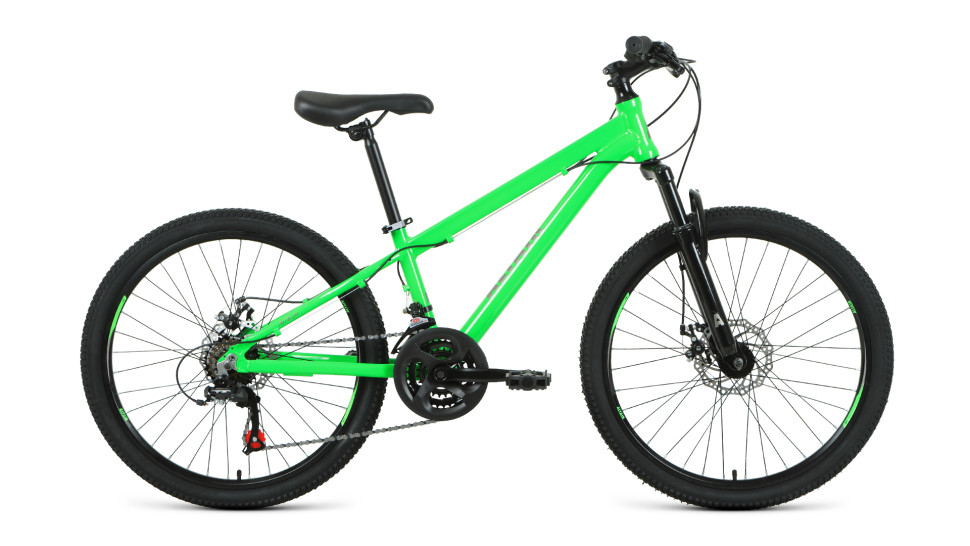 Велосипед ALTAIR 24 Disc алюм. (24" 21 ск. рост. 11.5") 2020-2021, ярко-зеленый/темно-серый