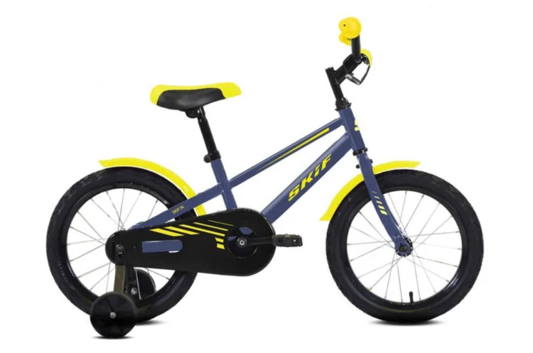 Велосипед SKIF 14 AL (14" 1 ск.) 2022, серый/желтый QR Алюминиевая рама