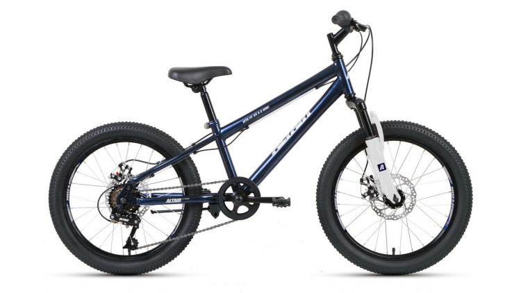 Велосипед ALTAIR MTB HT 20 2.0 disc (20" 6 ск. рост. 10.5") 2020-2021, темно-синий/серебристый