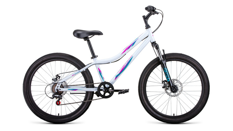 Велосипед FORWARD IRIS 24 2.0 D (24" 6 ск. рост. 12") 2022, белый/розовый УЦ