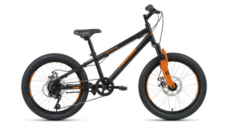 Велосипед ALTAIR MTB HT 20 2.0 disc (20" 6 ск. рост. 10.5") 2020-2021, черный/оранжевый