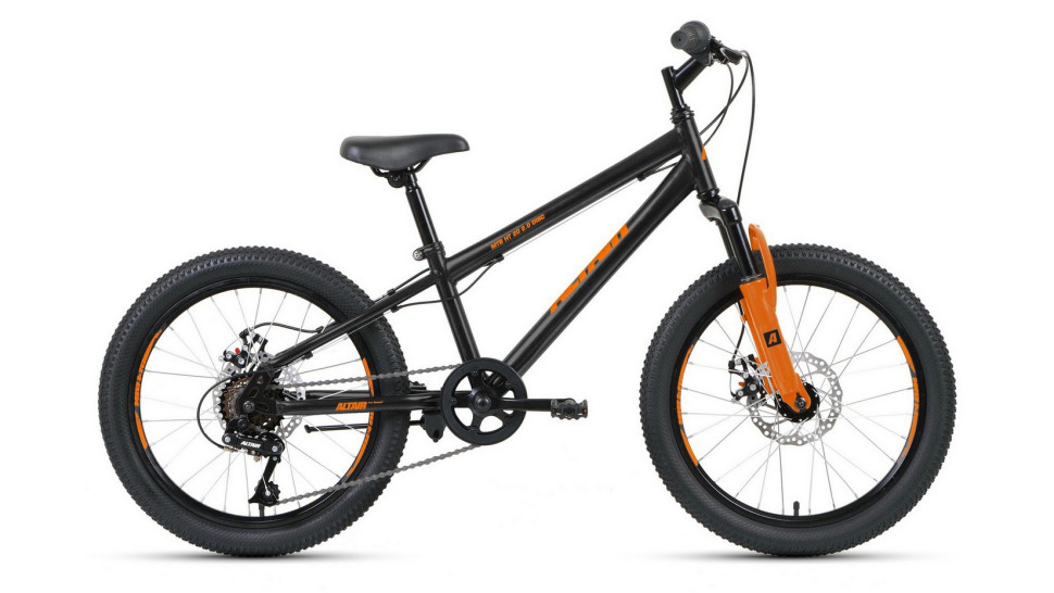 Велосипед ALTAIR MTB HT 20 2.0 disc (20" 6 ск. рост. 10.5") 2020-2021, черный/оранжевый