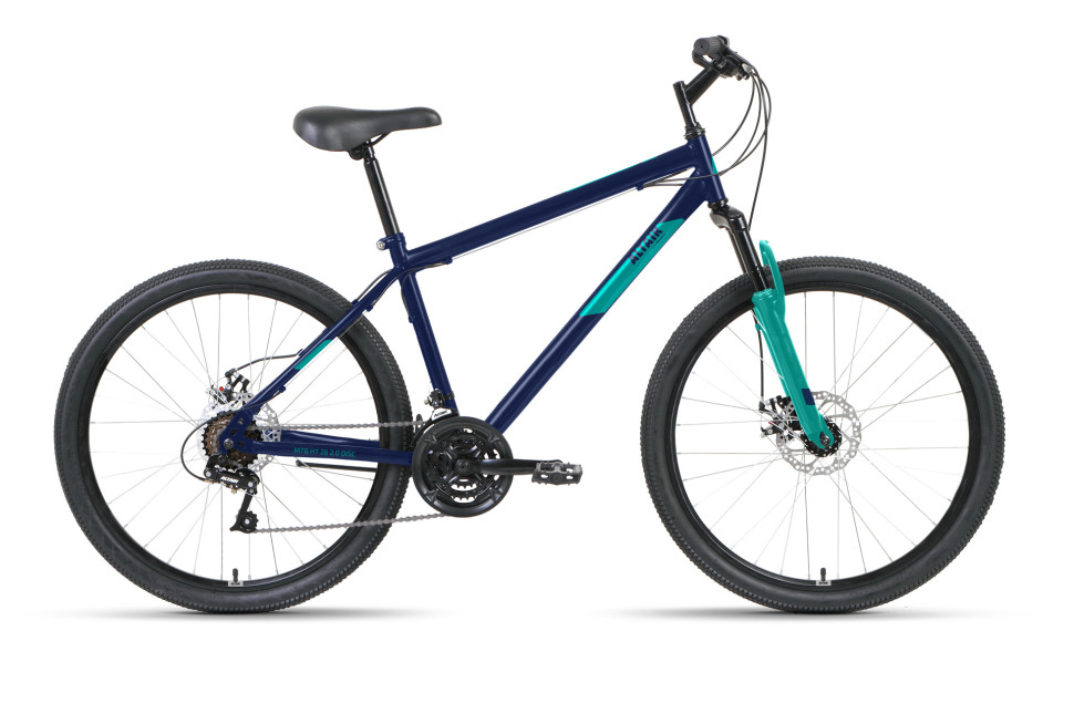 Велосипед ALTAIR MTB HT 26 2.0 D (26" 21 ск. рост. 19") 2022, темно-синий/бирюзовый QR