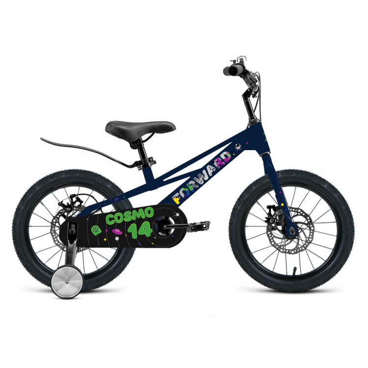 Велосипед FORWARD COSMO 14 (14" 1 ск.) 2023, темно-синий QR