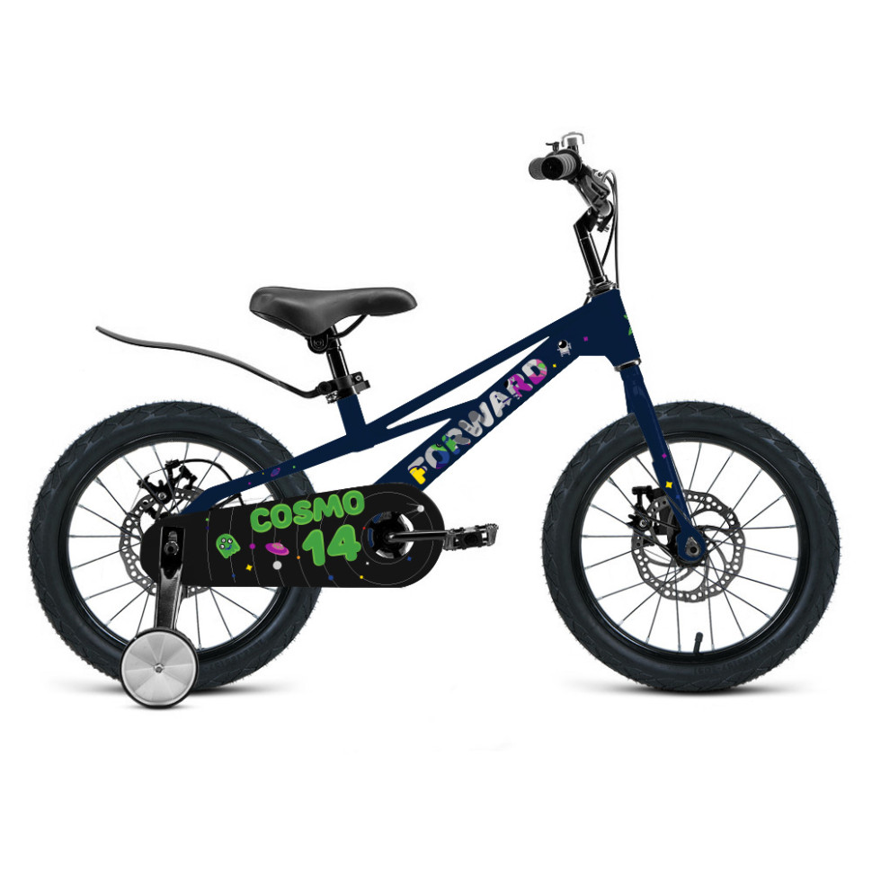 Велосипед FORWARD COSMO 14 (14" 1 ск.) 2023, темно-синий QR