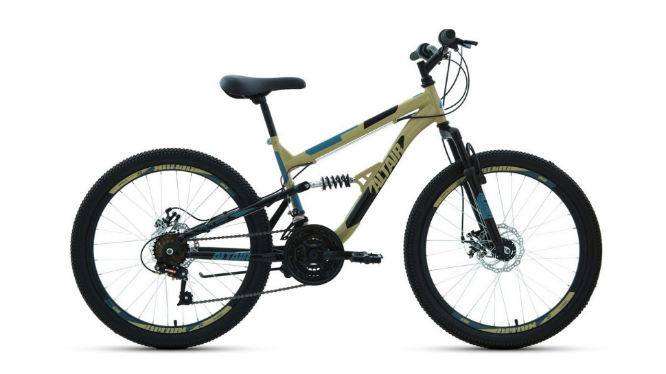 Велосипед ALTAIR MTB FS 24 disc (24" 18 ск. рост 15") 2020-2021, бежевый/черный