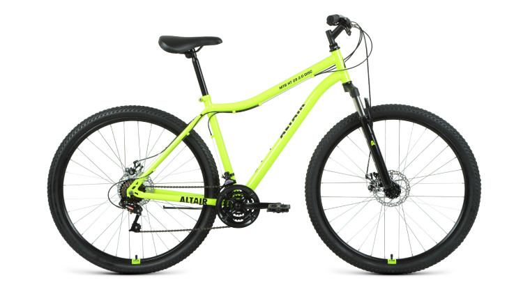 Велосипед ALTAIR MTB HT 29 2.0 disc (29" 21 ск. рост. 19") 2020-2021, ярко-зеленый/черный