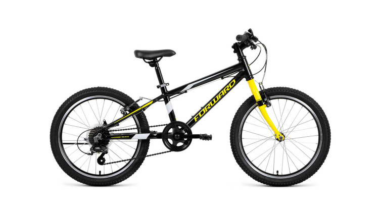велосипед FORWARD RISE 20 2.0 (20" 7 ск.) 2019-2020, черный/желтый