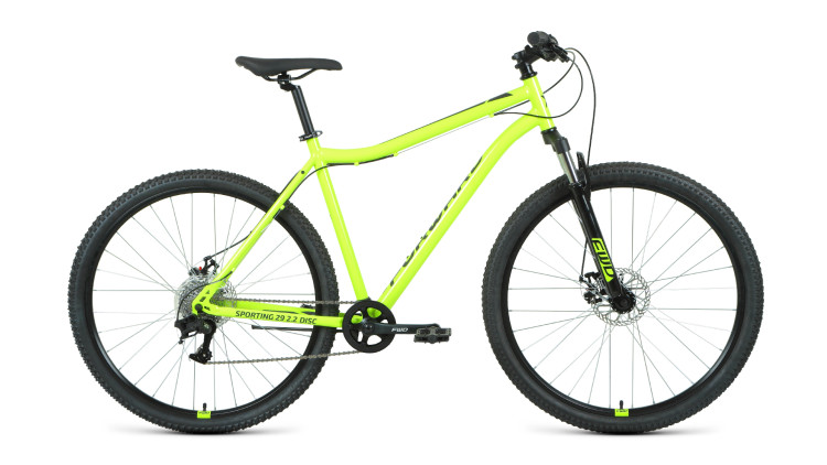 Велосипед FORWARD SPORTING 29 2.2 disc (29" 8 ск. рост 19") 2020-2021, ярко-зеленый/черный