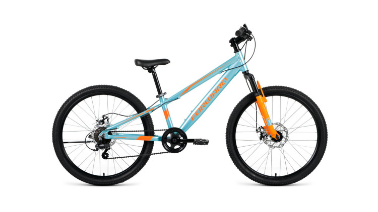 велосипед FORWARD RISE 24 2.0 disc (24" 7 ск.) 2019-2020, голубой/оранжевый