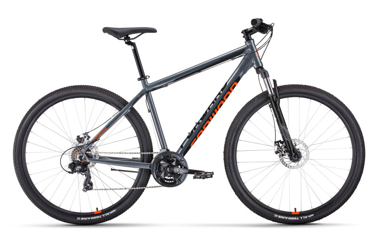 Велосипед FORWARD APACHE 29 2.0 D CLASSIC (29" 21 ск. рост. 17") 2022, серый матовый/оранжевый
