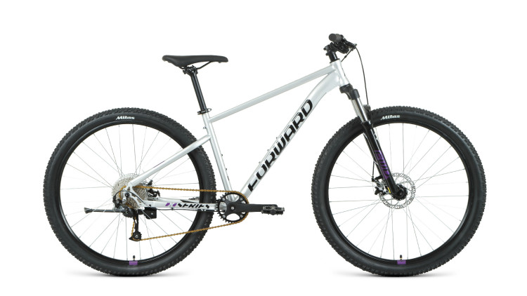 Велосипед FORWARD SPORTING 29 XX D (29" 9 ск. рост. 17") 2022, серебристый/фиолетовый QR