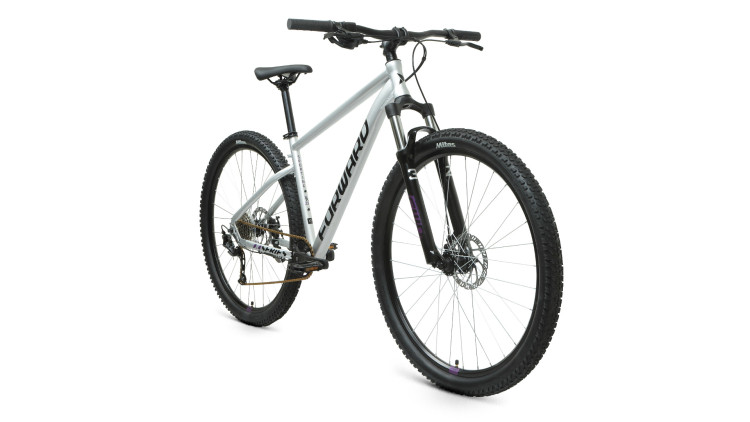 Велосипед FORWARD SPORTING 29 XX D (29" 9 ск. рост. 21") 2022, серебристый/фиолетовый