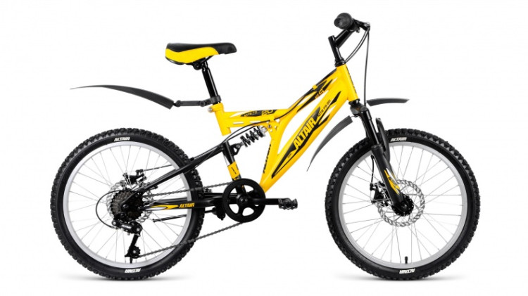 велосипед ALTAIR MTB FS 20 disc (20" 6ск) желтый / черный матовый 2018