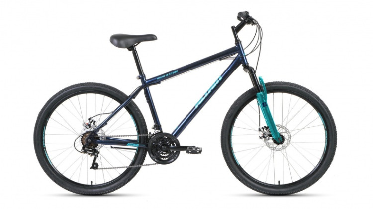 Велосипед ALTAIR MTB HT 26 2.0 disc (26" 18 ск. рост 17") 2019-2020, темно-синий/бирюзовый