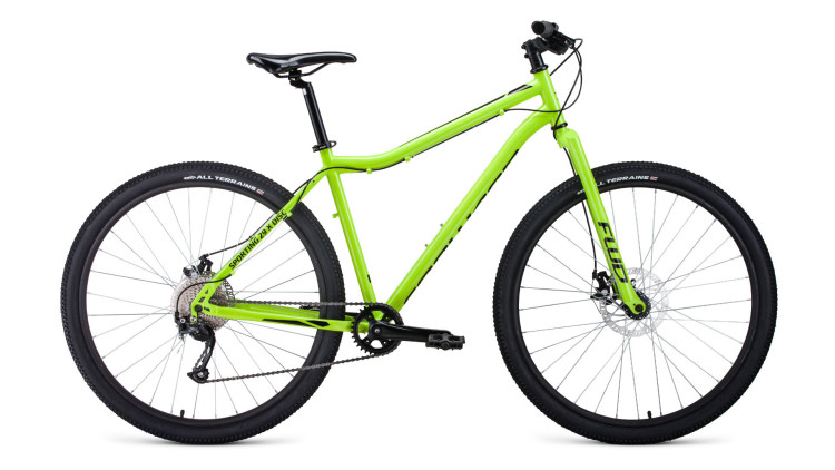 велосипед FORWARD SPORTING 29 X disc (29" 9 ск. рост 19") 2019-2020, ярко-зеленый/черный