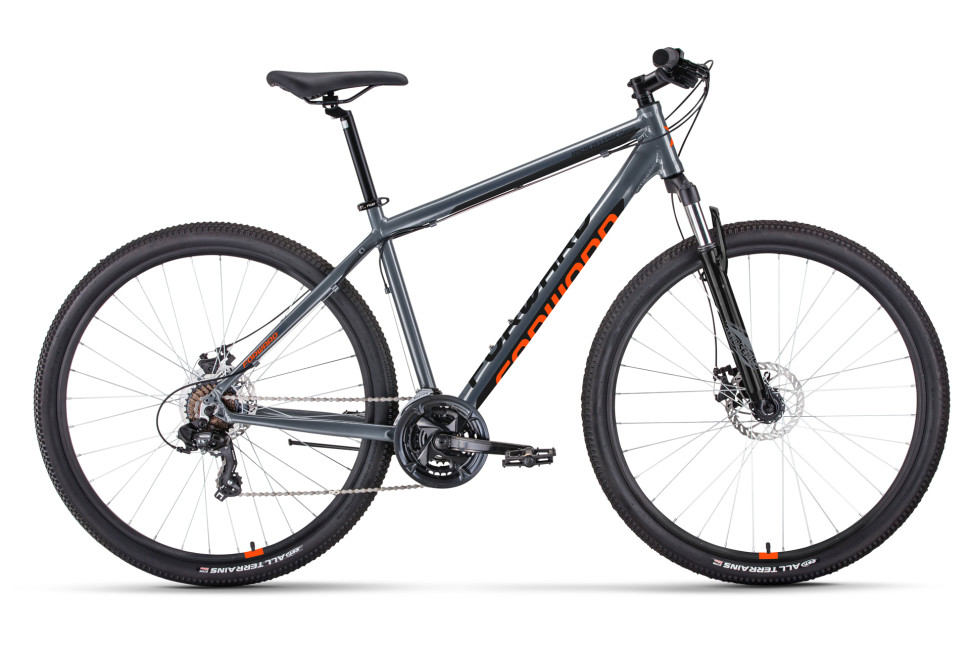 Велосипед FORWARD APACHE 29 2.0 D CLASSIC (29" 21 ск. рост. 19") 2022, серый матовый/оранжевый