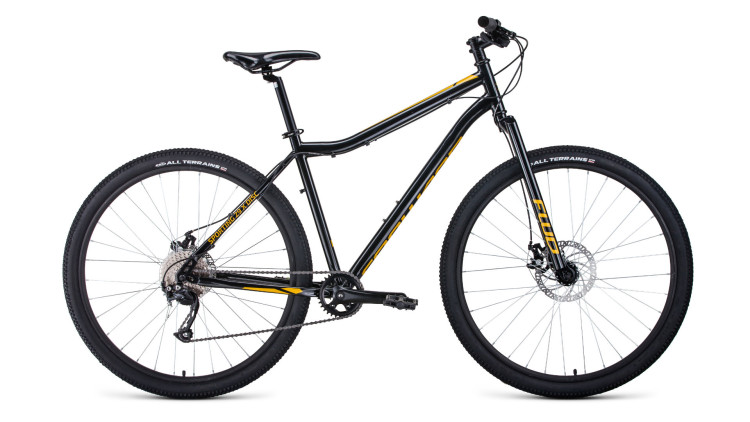 велосипед FORWARD SPORTING 29 X disc (29" 9 ск. рост 19") 2019-2020, черный/золотой