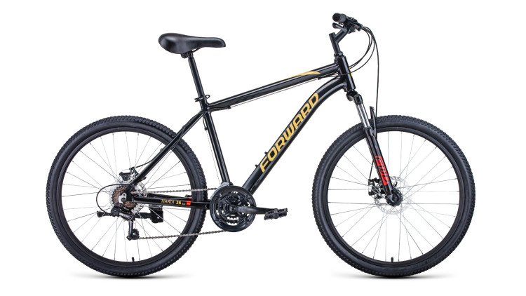 Велосипед FORWARD HARDI 26 2.1 D (26" 21 ск. рост. 18") 2022, черный/желтый QR