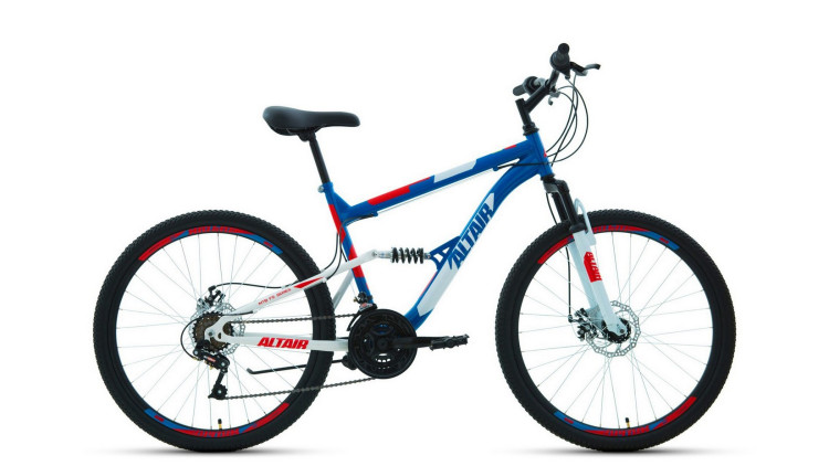 Велосипед ALTAIR MTB FS 26 2.0 disc (26" 18 ск. рост 18") 2020-2021, синий/красный