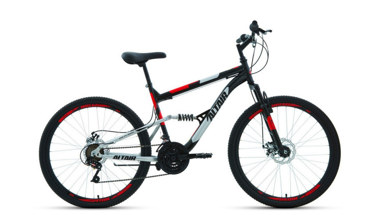 Велосипед ALTAIR MTB FS 26 2.0 disc (26" 18 ск. рост 18") 2020-2021, черный/красный QR