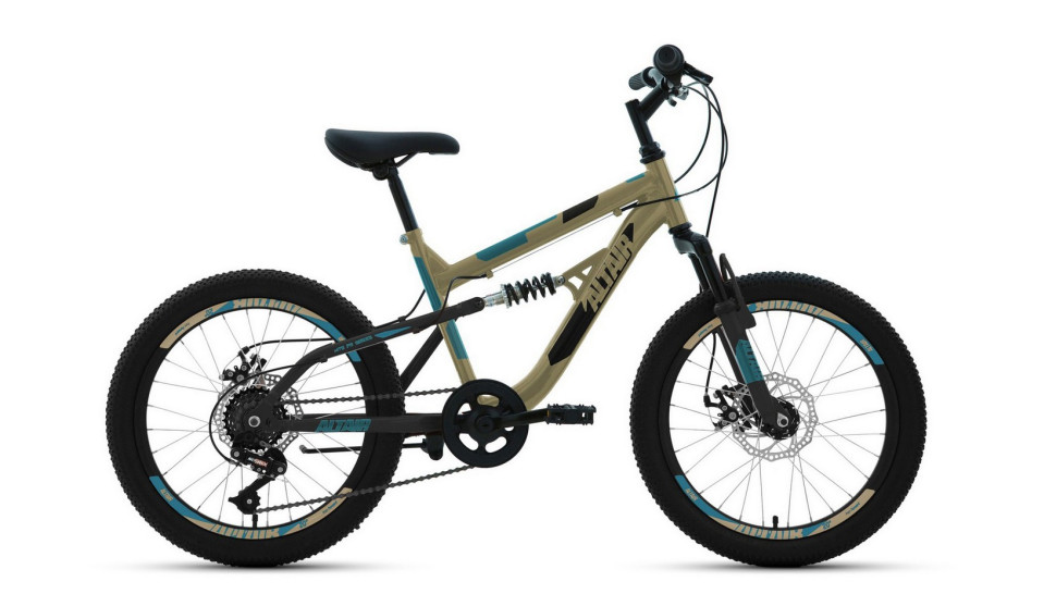 Велосипед ALTAIR MTB FS 20 D (20" 6 ск. рост. 14") 2022, бежевый/черный УЦ QR