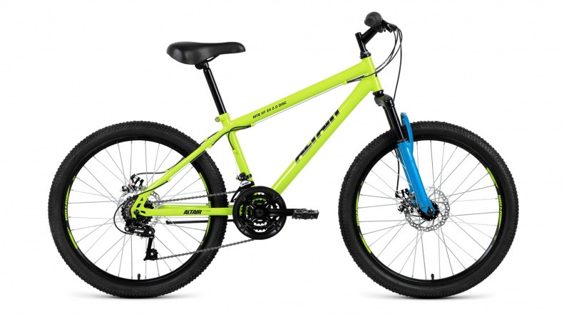 велосипед ALTAIR MTB HT 24 2.0 disc (24" 18 ск. рост 14") 2019-2020, светло-зеленый/черный