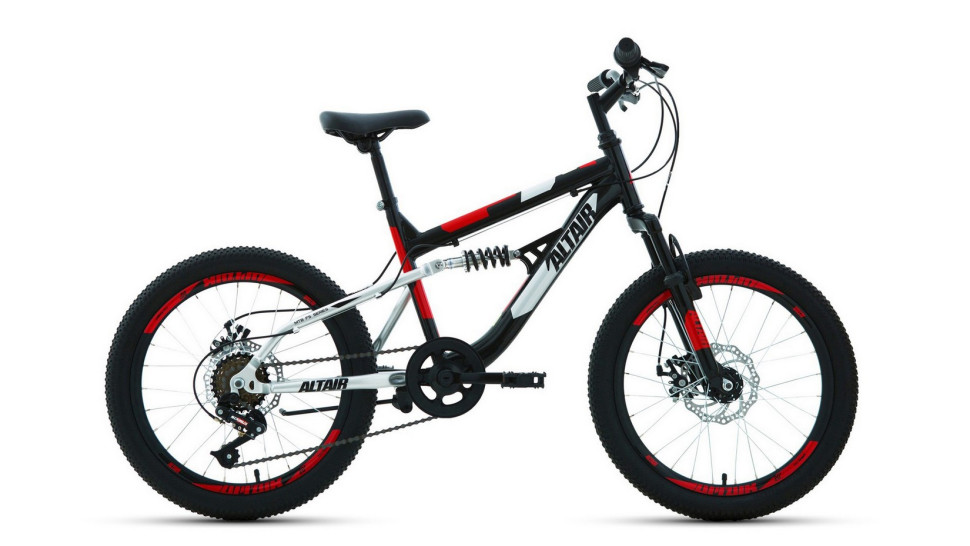 Велосипед ALTAIR MTB FS 20 D (20" 6 ск. рост. 14") 2022, черный/красный QR