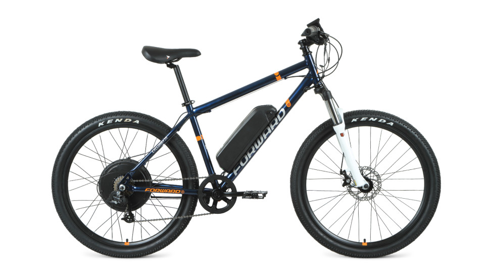 Электровелосипед FORWARD Cyclone Plus 26 2.0 disc 500w (26", 7 ск., рост 19") 2020-2021, темно-синий