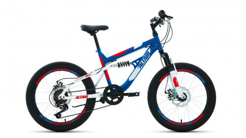 Велосипед ALTAIR MTB FS 20 disc (20" 6 ск. рост 14") 2020-2021, синий/красный