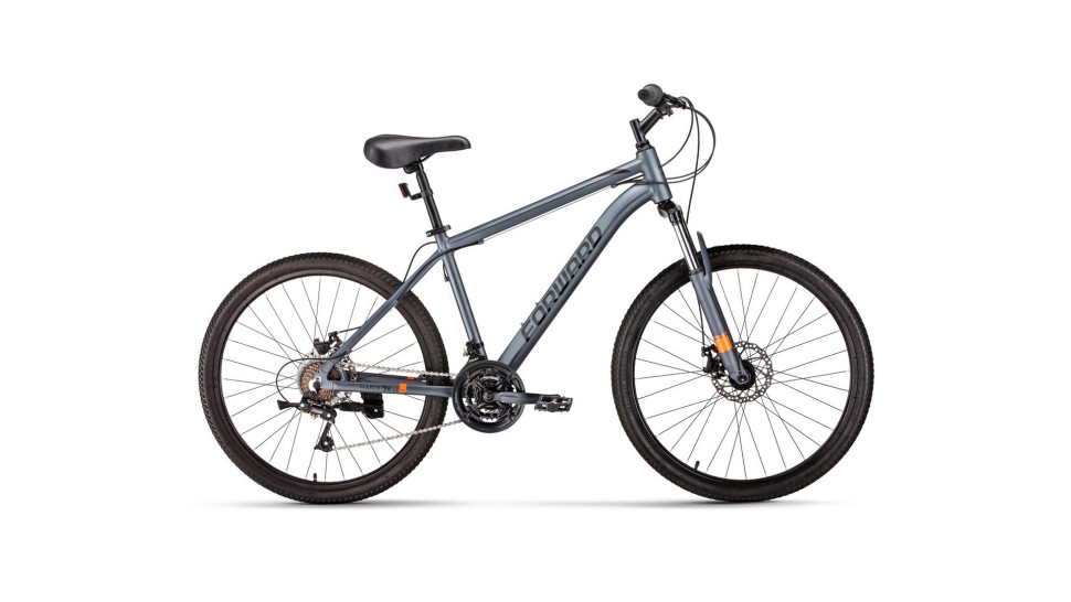 Велосипед FORWARD HARDI 26 2.0 D (26" 21 ск. рост. 18") 2022, серый матовый/черный