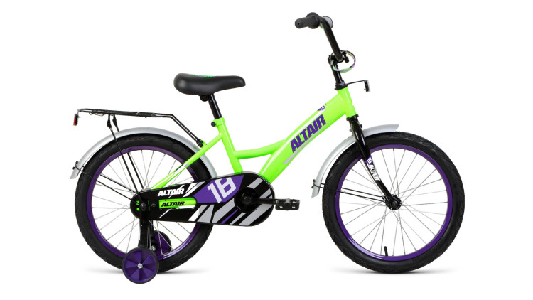 Велосипед ALTAIR KIDS 18 (18" 1 ск.) 2022, ярко-зеленый/фиолетовый