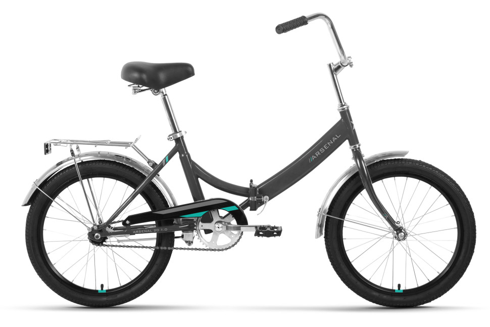 Велосипед FORWARD ARSENAL 20 1.0 (20" 1 ск. рост. 14" скл.) 2022, темно-серый/бирюзовый УЦ