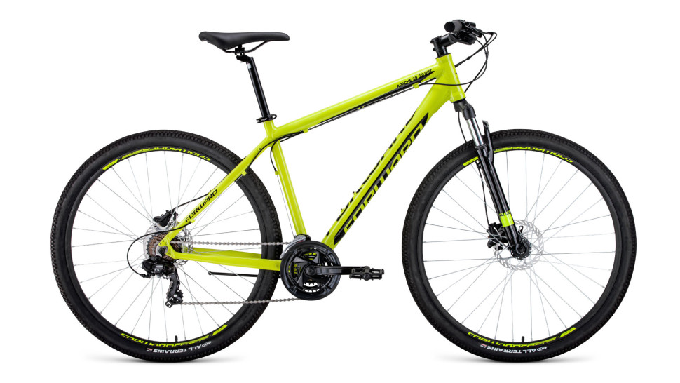 велосипед FORWARD APACHE 29 3.0 disc (29" 21 ск. рост 17") 2019-2020, желтый/черный