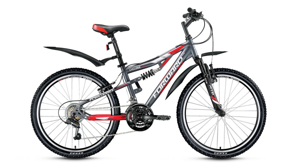велосипед FORWARD CYCLONE 2.0 (24'' 18ск) серый / красный матовый