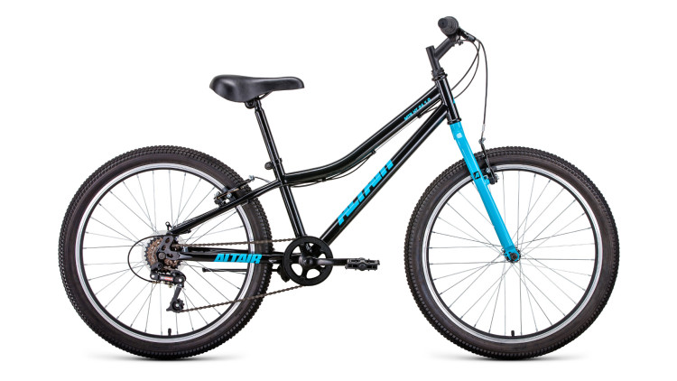 велосипед ALTAIR MTB HT 24 1.0 (24" 6 ск. рост 12") 2020-2021, черный/голубой