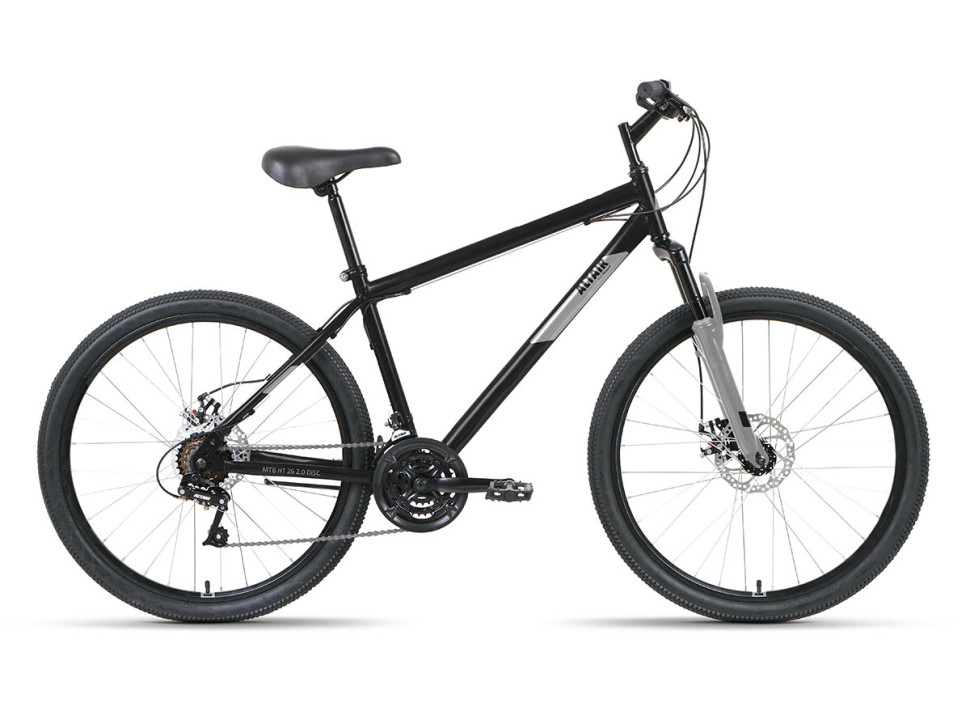 Велосипед ALTAIR MTB HT 26 2.0 D (26" 21 ск. рост. 19") 2022, черный/серый QR
