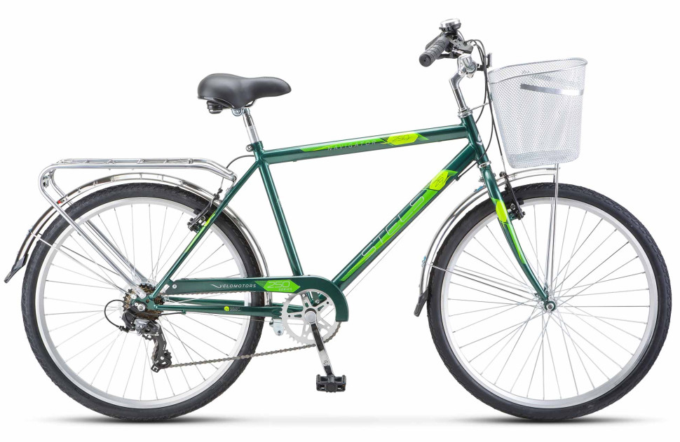 Велосипед STELS Navigator-250 V 26" (19", 7 ск. Зеленый) Z010 с корзинкой QR