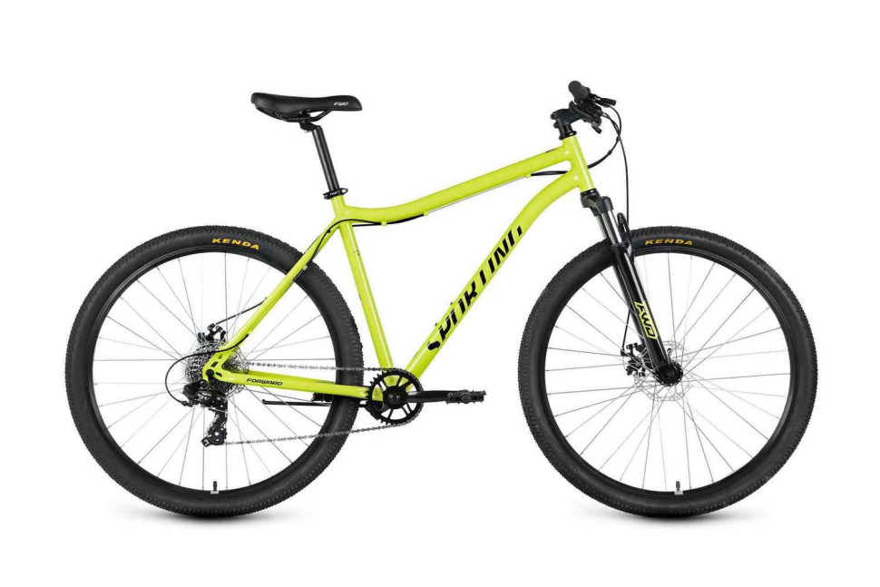 Велосипед FORWARD SPORTING 29 2.0 D (29" 8 ск. рост. 19") 2023, ярко-зеленый/черный