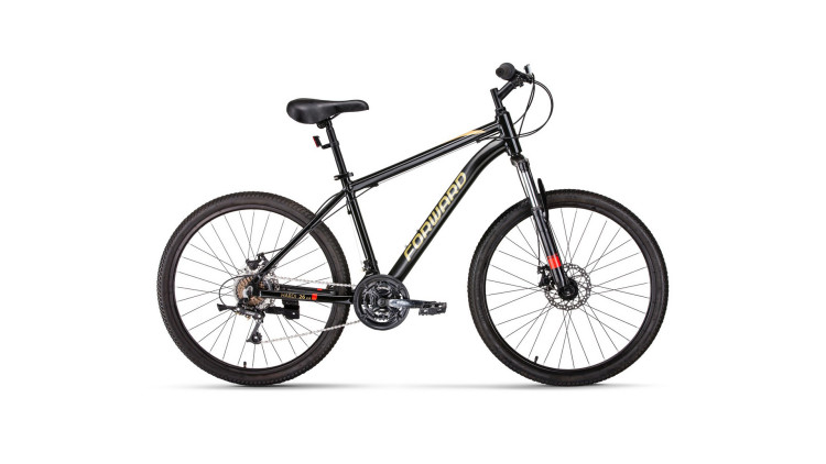 Велосипед FORWARD HARDI 26 2.0 disc (26" 21 ск. рост 17") 2020-2021, черный/желтый, RBKW1M66Q026