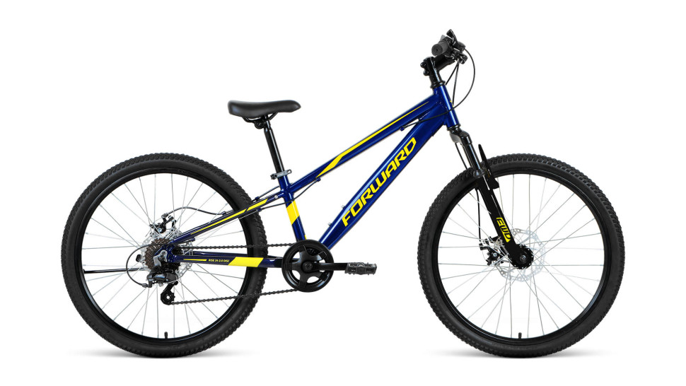 Велосипед FORWARD RISE 24 2.0 D (24" 7 ск. рост. 11") 2022, темно-синий/желтый