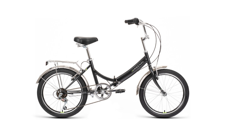 Велосипед FORWARD ARSENAL 20 2.0 (20" 6 ск. рост. 14" скл.) 2022, черный/зеленый