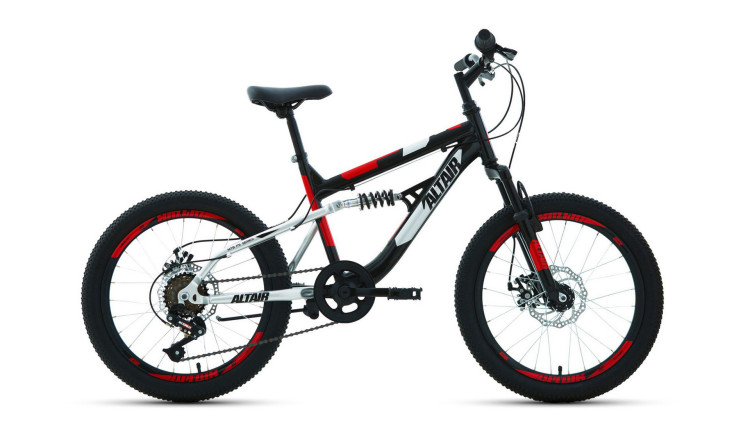 Велосипед ALTAIR MTB FS 20 disc (20" 6 ск. рост 14") 2019-2020, черный/красный