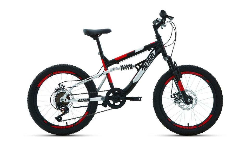 Велосипед ALTAIR MTB FS 20 disc (20" 6 ск. рост 14") 2019-2020, черный/красный