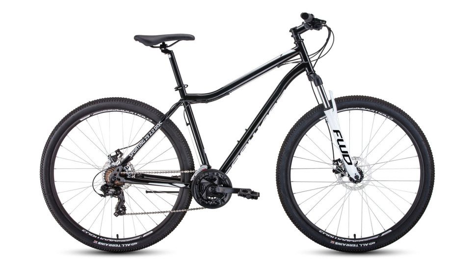 велосипед FORWARD SPORTING 29 2.0 disc (29" 21 ск. рост 19") 2019-2020, черный/белый