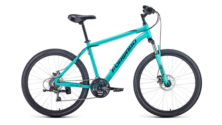 Велосипед FORWARD HARDI 26 2.1 disc (26" 21 ск. рост 18") 2020-2021, мятный/черный