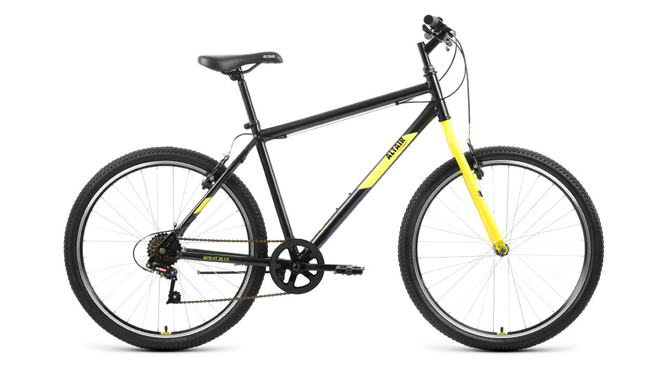 Велосипед ALTAIR MTB HT 26 1.0 (26" 7 ск. рост. 17") 2022, черный/желтый QR